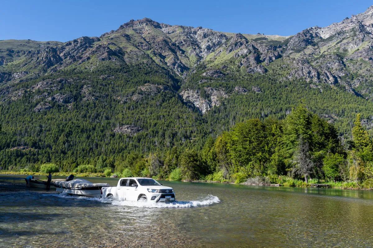 The put-in at Río Carrileufu is a prelude to a scenic day on the water. 