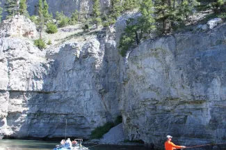 Fishing on the cut cliffs on the Smith River