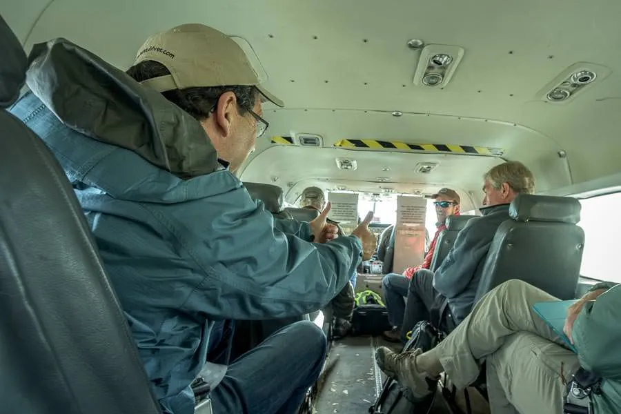 Flying into the lodge