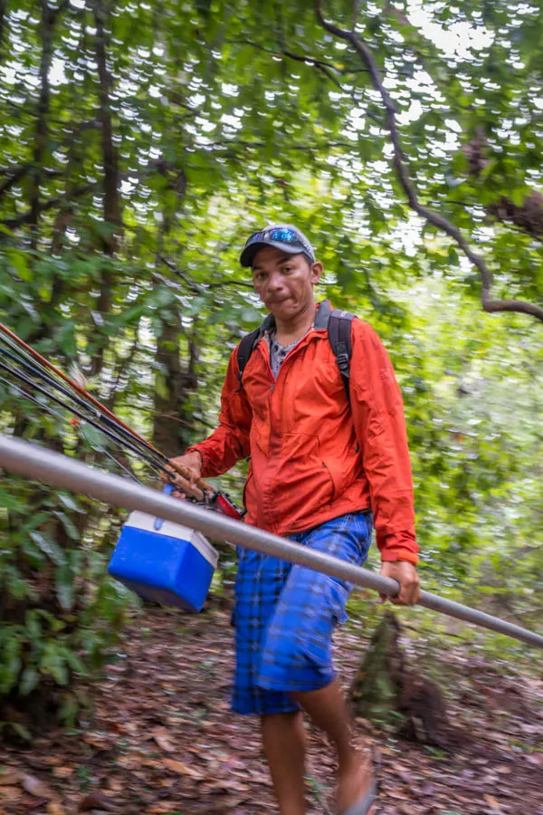 hiking to find fish