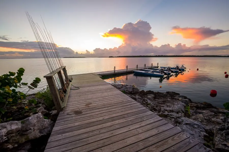 Abaco Lodge dock at sunset