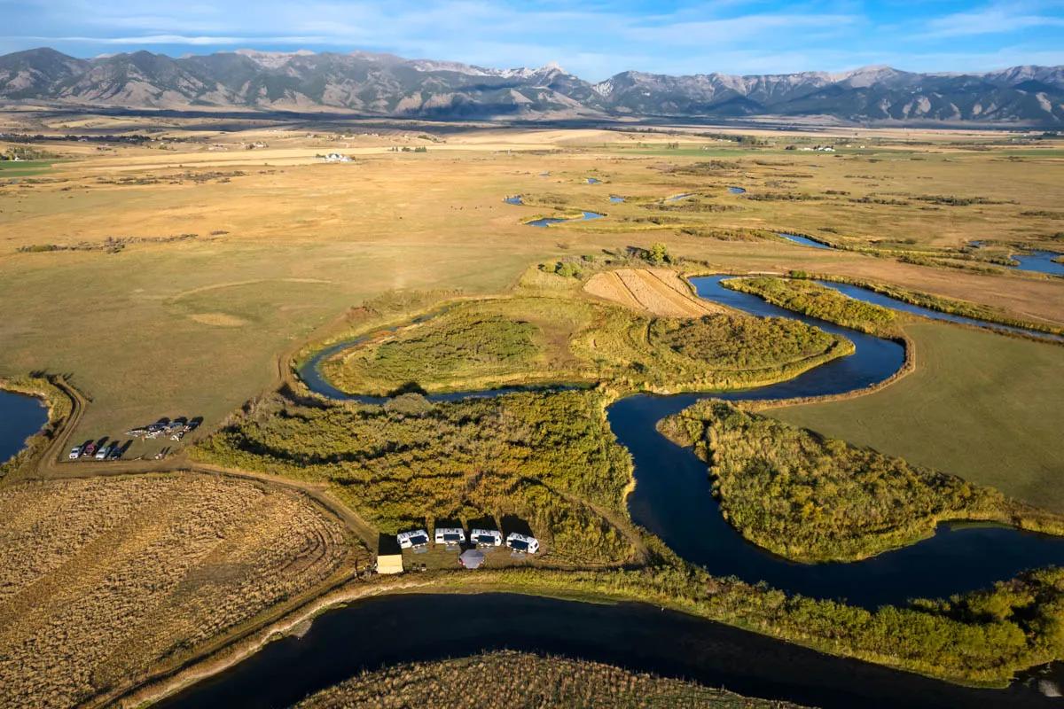 The East Gallatin winds its way through the Gallatin Valley north of Bozeman