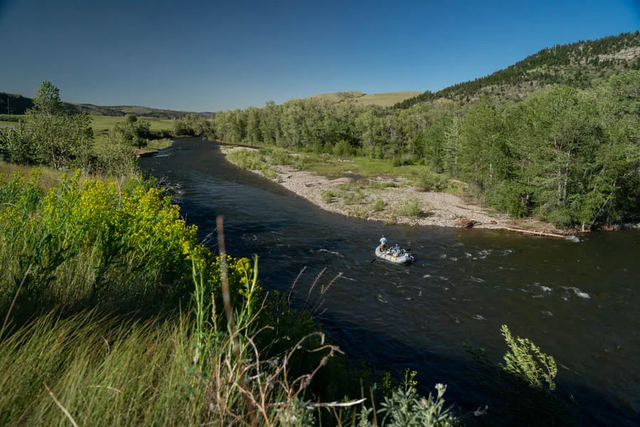 The Boulder River flows through a broad agricultural valley before reaching its confluence with the Yellowstone River