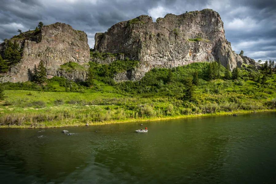 The spectacular peaks of Mountain Palace rise above the Missouri River