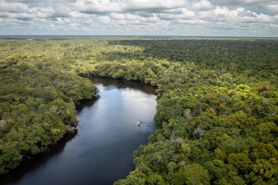 Laguna fishing in the oxbow lakes. Each year the river floods during the rainy season and when the river drops during the dry season abandoned channels form lagunas teaming with fish.