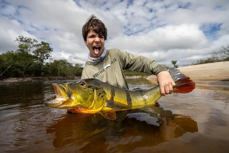 The temensis variety of peacock bass is a spectacular gamefish. The Agua Boa has a healthy population of trophy peacocks in the 10-20lb range. These are big, tackle busting fish!