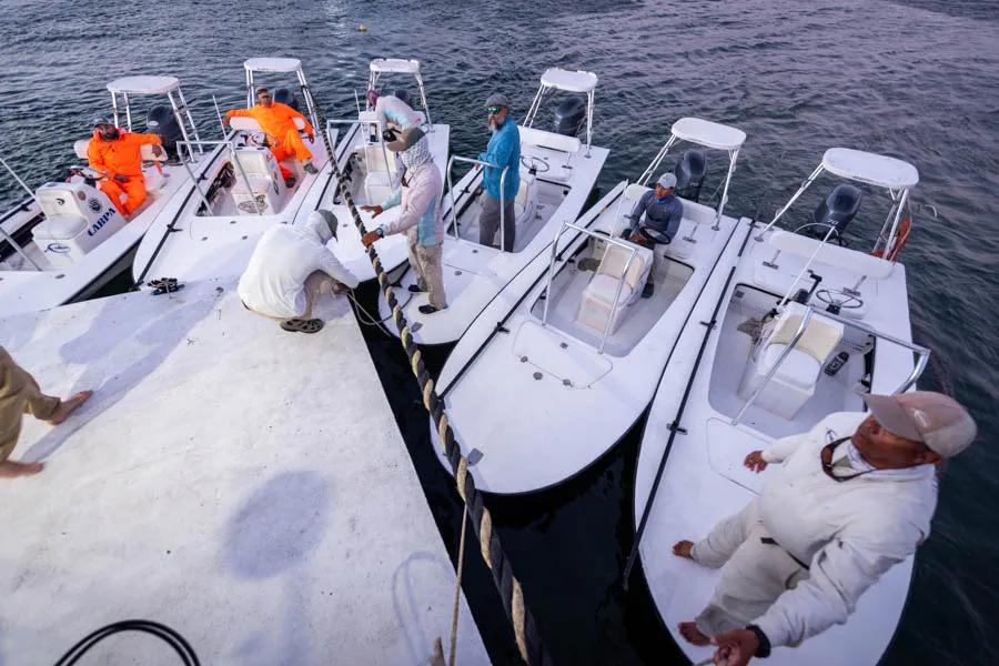 Each morning the guides gathered in well appointed skiffs. With a variety of fishing options it was easy to customize the experience.