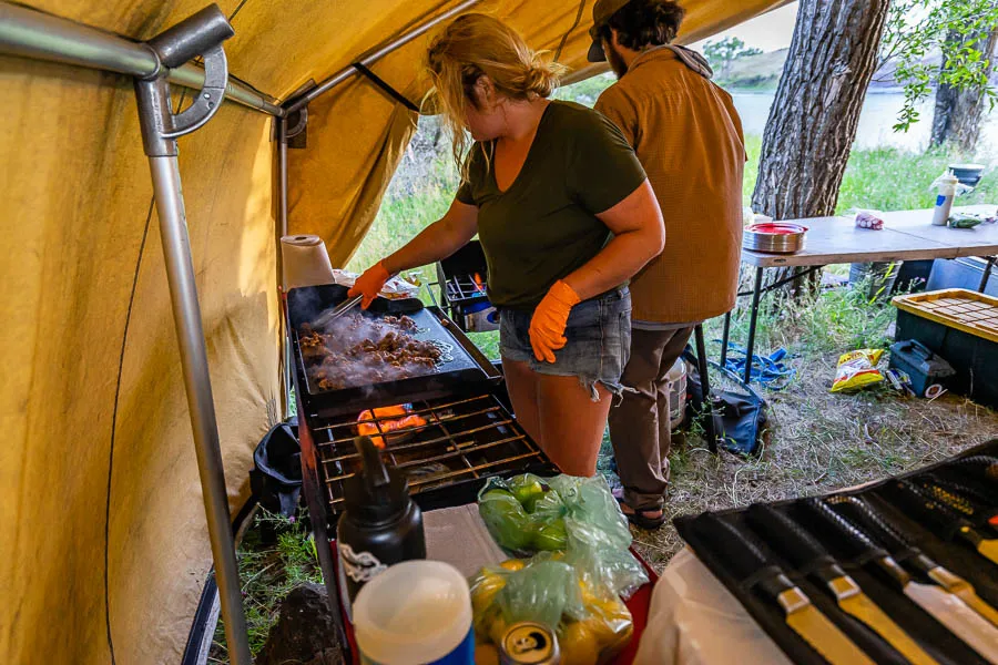 Montana prepping dinner