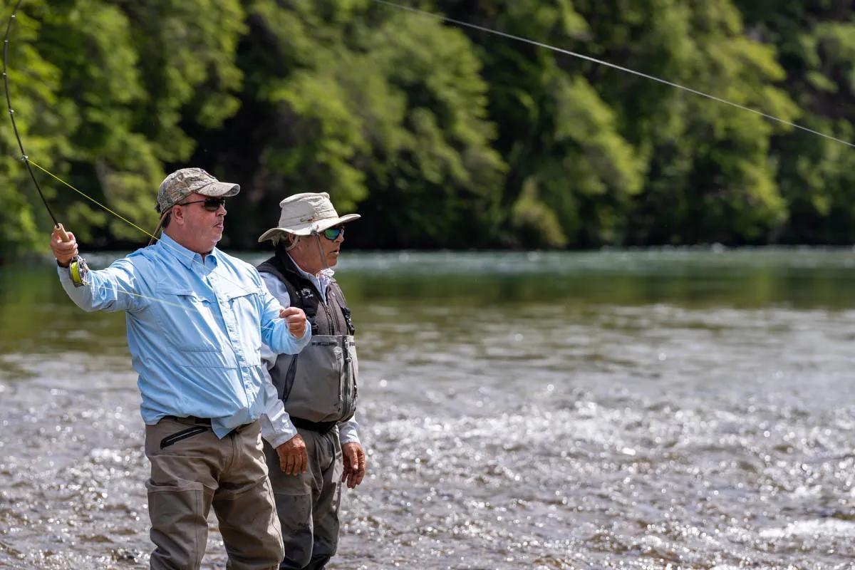 Río Rivadavia Montana Angler guest Scott Lutz casts while fishing on the Río Rivadavia in Patagonia.