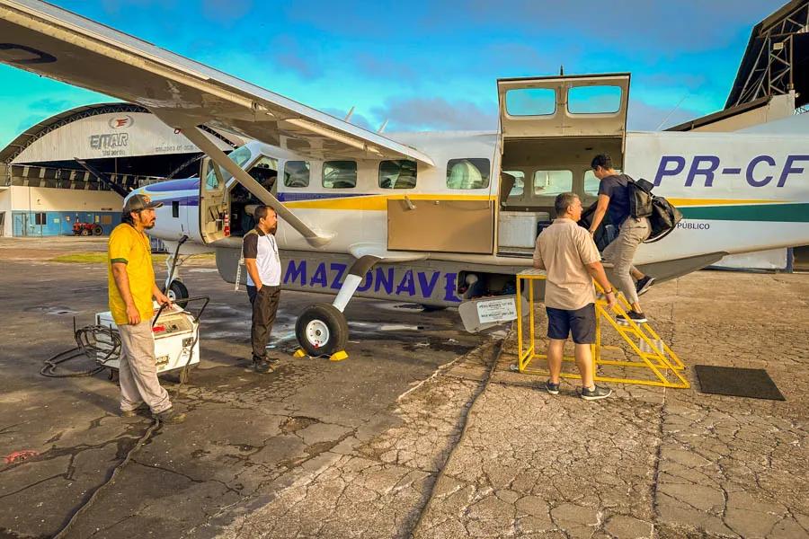 flight to Agua Boa Lodge We fly to the lodge early in the morning on a Saturday abourd 2 Cessna Caravans. The lodge has a private runway in the heart of one of the most remote reaches of the Amazon forest