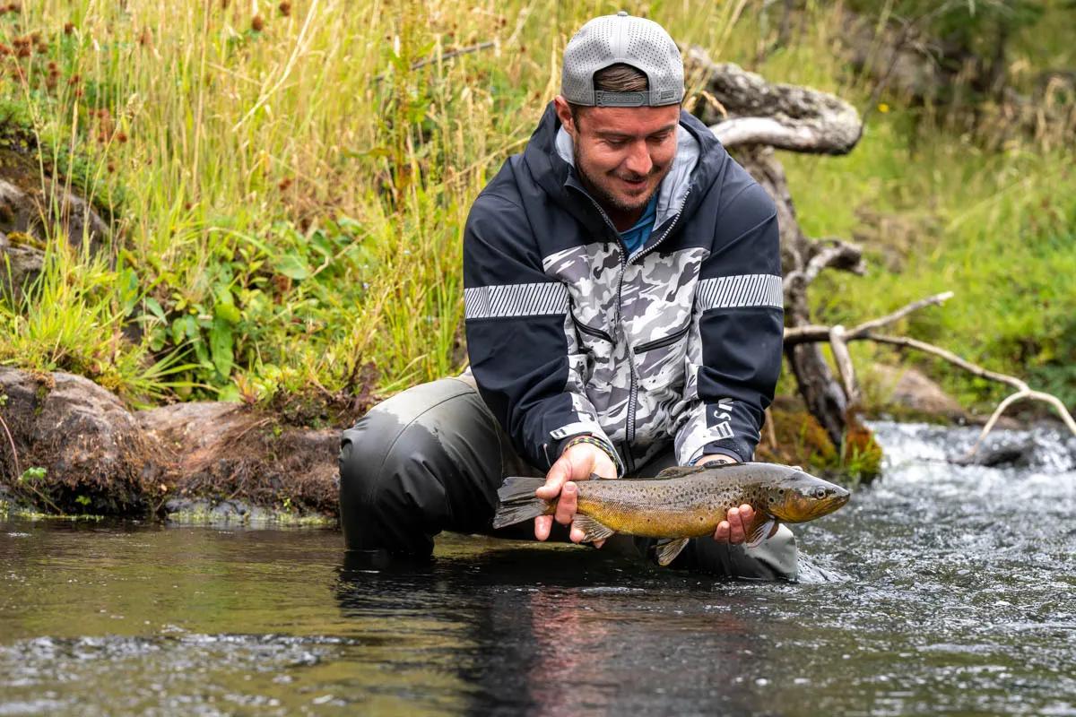 Austin with a nice spring creek brown caught on a 4 wt