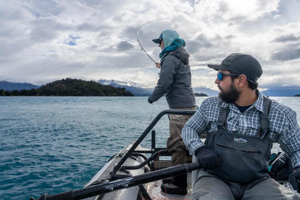 Christine Marozick cast with Patagonia Baker Lodge guide Nico Vargas on Lago General Carrera. Christine Marozick cast with Patagonia Baker Lodge guide Nico Vargas on Lago General Carrera.