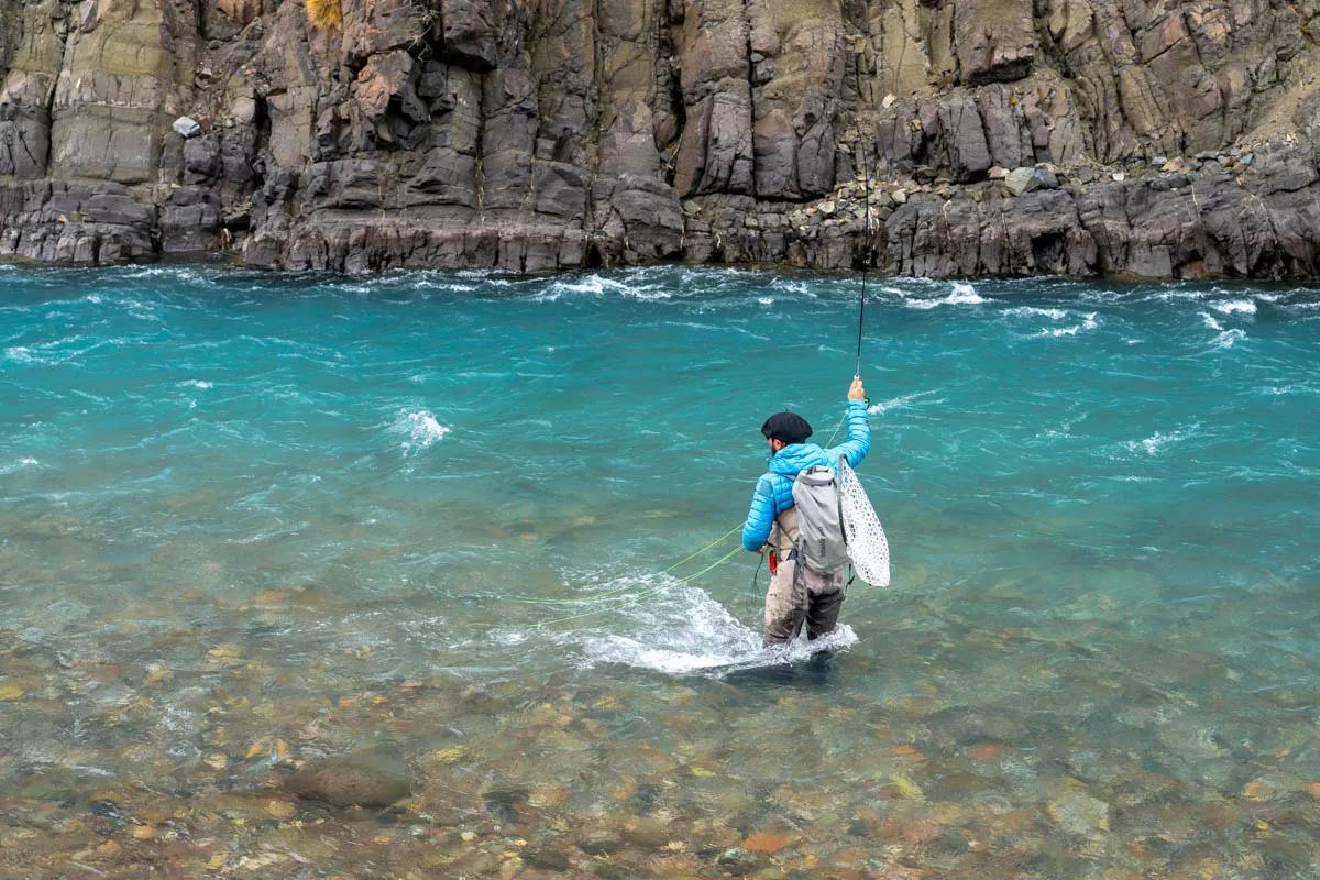 Nico Vargas works a likely stretch of the Río Jeinimeni. Nico Vargas works a likely stretch of the Río Jeinimeni.