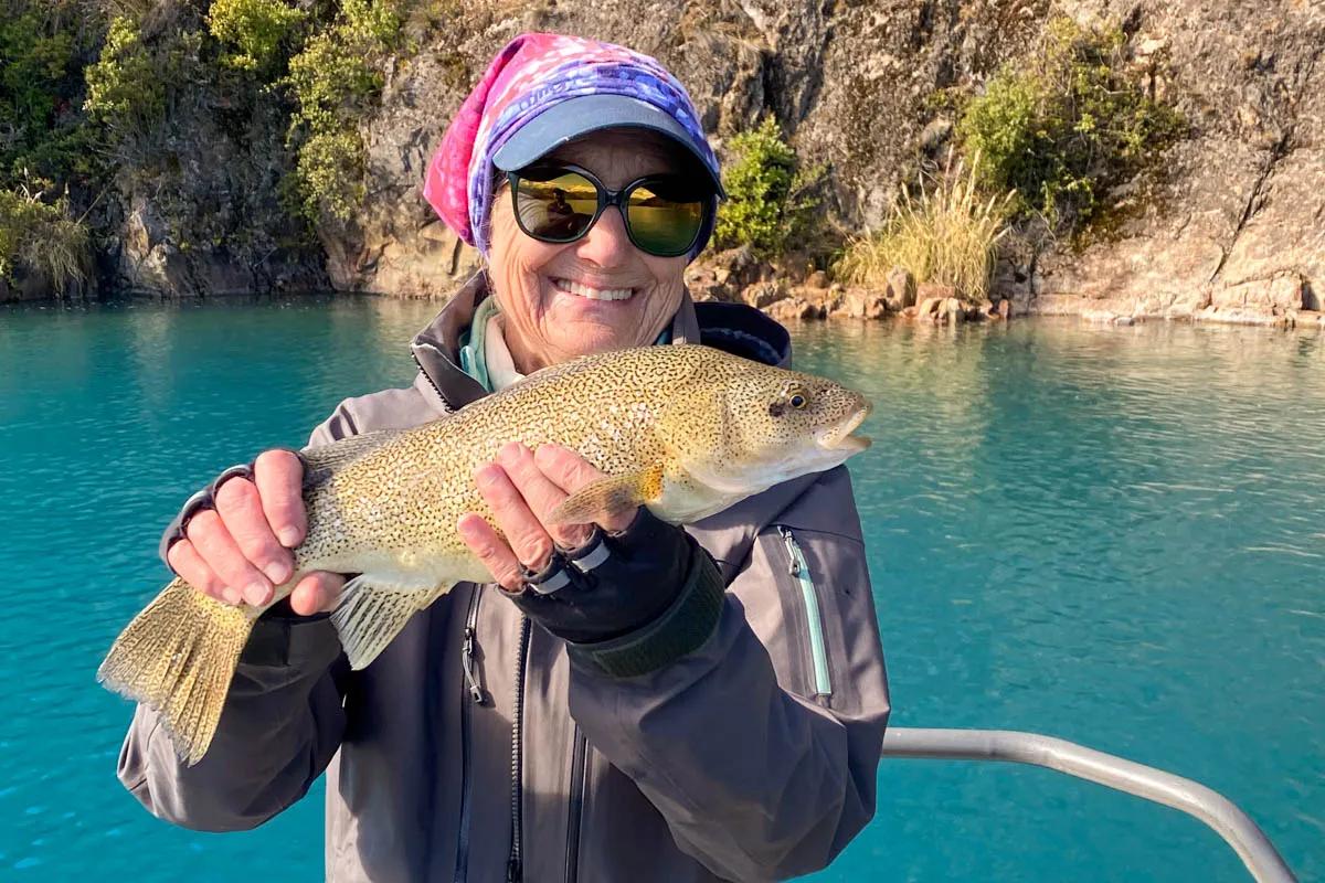 Gloria Beattie was lucky enough to catch a native perca while fishing the Pasarilla section of Lago General Carrera. Gloria Beattie was lucky enough to catch a native perca while fishing the Pasarilla section of Lago General Carrera.
