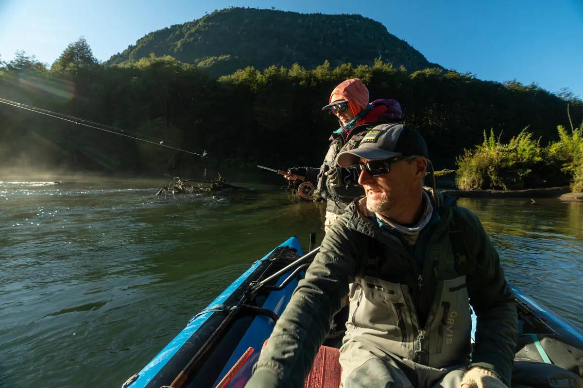 Guide Andy Manstein moves the boat into position on Río Blanco. Guide Andy Manstein moves the boat into position on Río Blanco.