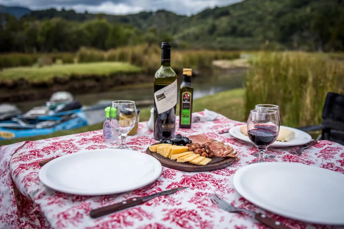 Lunch, and the wine and charcuterie that goes with it, is just one of the great things about a day of fly fishing in Patagonia.