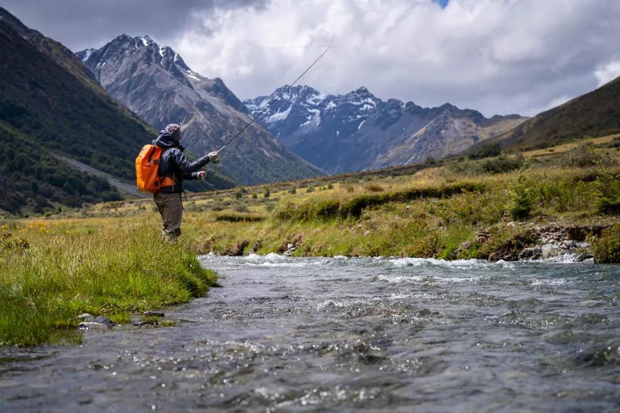 New Zealand South Island fishing The backdrop is truly spectacular when fishing out of Cedar Lodge. Many of the "Lord of the Rings" movie scenes were filmed in this area.
