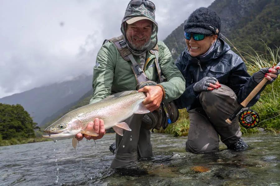 Sight casting to rainbows in New Zealand Big rainbow in New Zealand