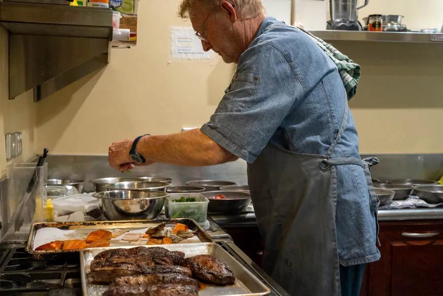 Owen River Lodge meals Meals at Owen River Lodge were exceptional and hand crafted in the large kitchen. Each dinner was accompanied by local wines from the region.