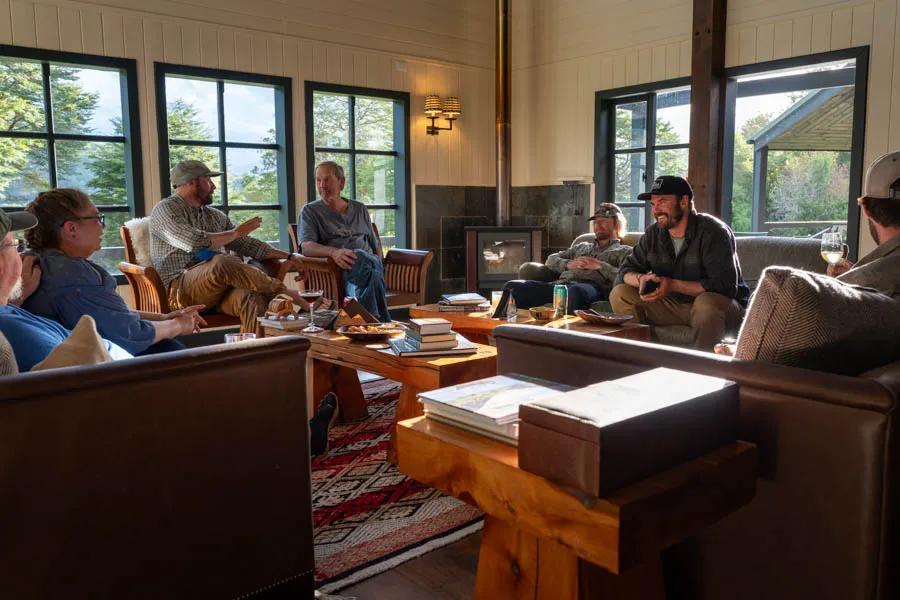 Chile fishing lodge Enjoying a few apres fishing stories back at the lodge.