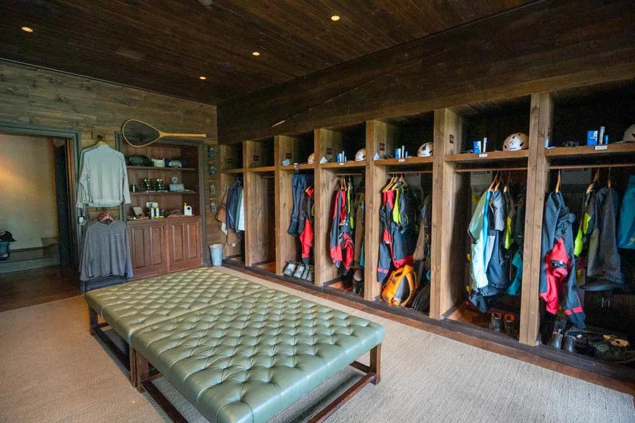 RPL lodge in Chile Gear room at Rio Palena lodge