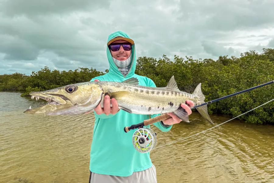 Montana Angler Cuba fly fishing trips. Tarpon, bonefish, and permit weren't the only fish we caught. Angler XXXXXX enticed this nice barracuda to eat.