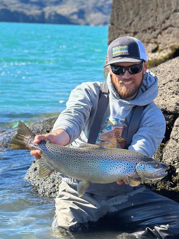 Montana Angler fly fishing trips in Chile at Magic Waters Lodge. Big trout are often the reward for a little extra effort. That was definitely the case on the day I ventured to Lago General Carrera with Jaime. The big browns cruise the cliff walls and provide some pretty exciting action.