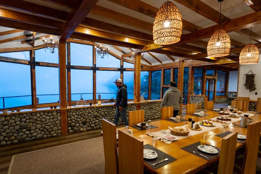 Montana Angler fly fishing trips The dining and living room at Patagonia Baker Lodge provide stunning views of the Rio Baker.