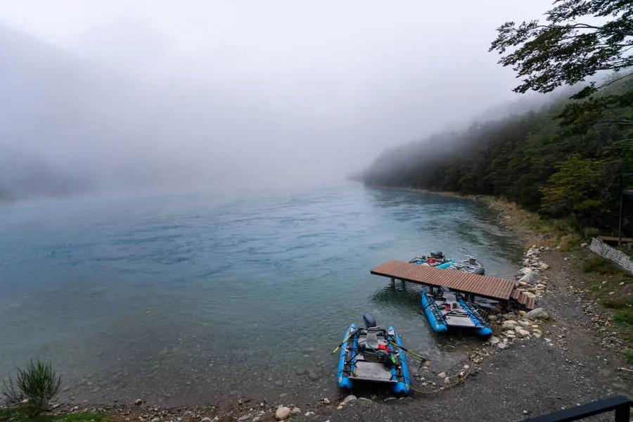 Magic Waters Fly Fishing Trip with Montana Angler. When fishing at Patagonia Baker Lodge boats are always at the ready. Some of the best fish of the trip were caught within sight of the lodge.