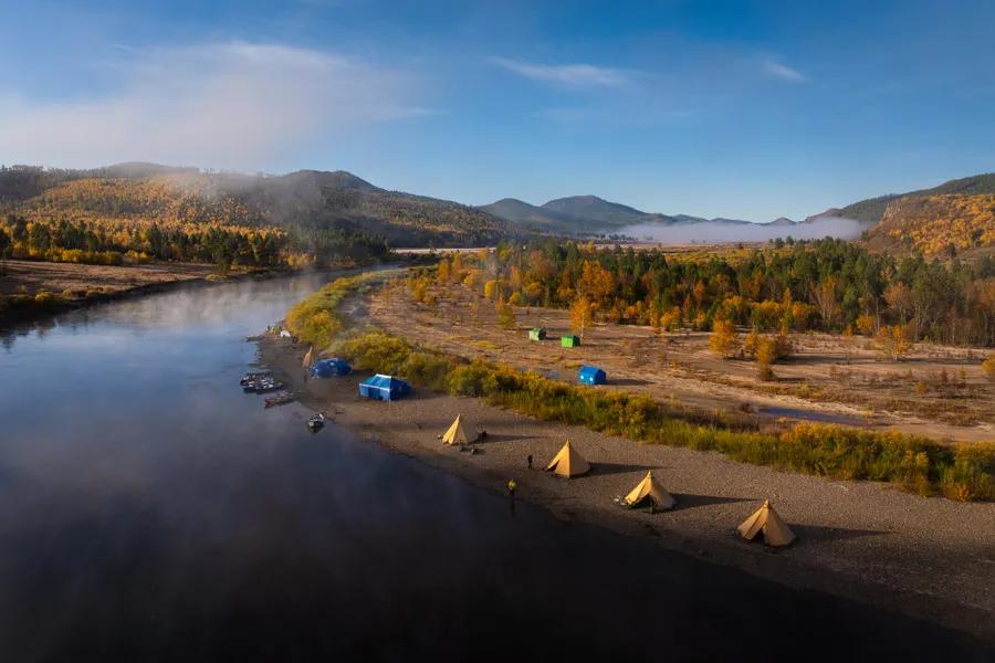 River camping in Mongolia River camping in Mongolia