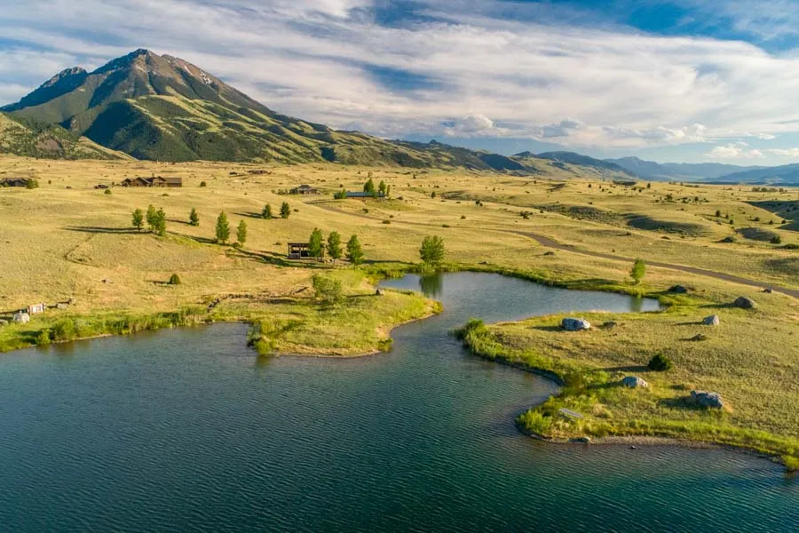 Livingston Montana Vacation Rental Home Emigrant Peak Lodge drone lake