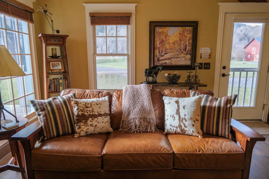 Livingston Montana Rental Home Red House Homestead dining couch