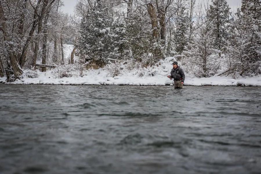 Setting the hook quickly is crucial when fly fishing in winter. To best accomplish this, always keep your line hand on the fly line. Takes in winter are often very subtle, so being connected to your fly line with your line hand and trigger finger ready at all times.