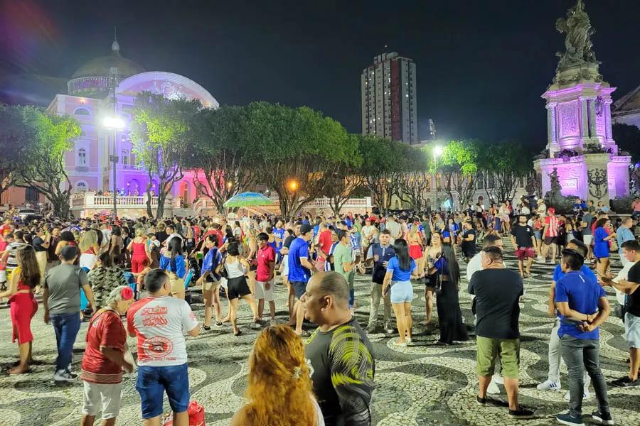 A random nighttime festival near the Teatro Amazonas in Manaus