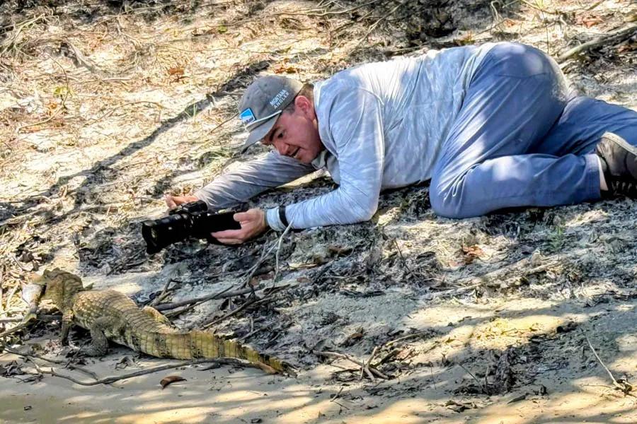 Lunchtime photo opportunities at Agua Boa Amazon Lodge with cayman