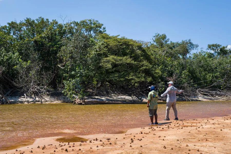 Low water wet wade fishing at Agua Boa Amazon Lodge