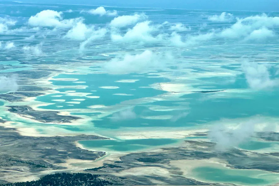Christmas island fly fishing lodge bonefish flats from air