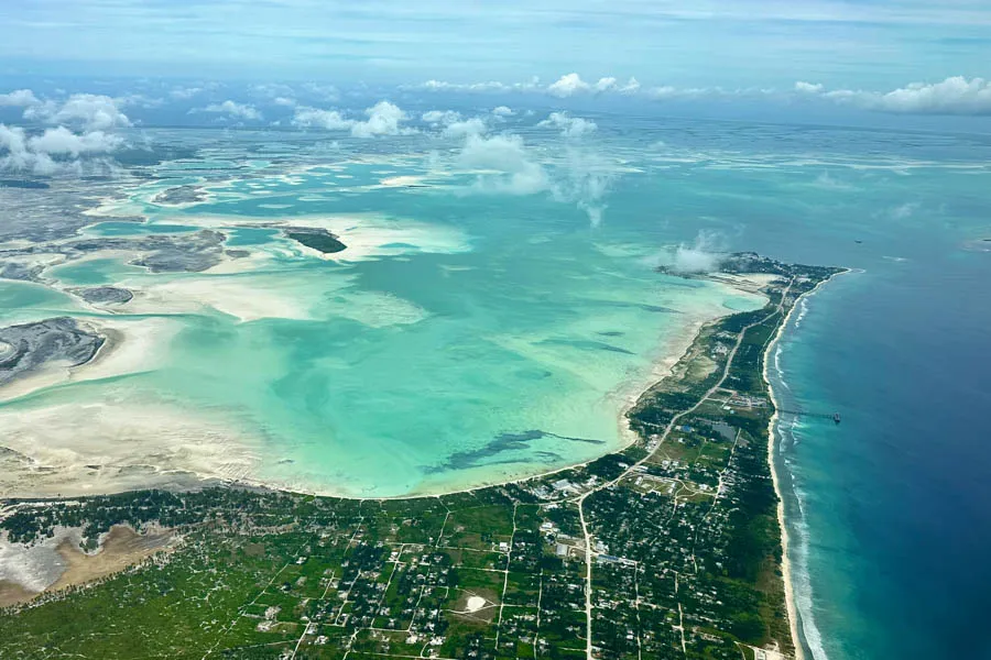 Christmas island fly fishing lodge bonefish flats from air 2