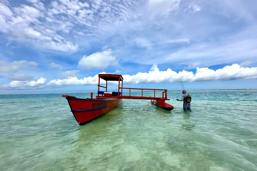 Christmas island fly fishing lodge boat