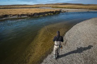 Wade fishing for sea run brown trout.