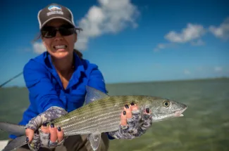 A successful catch of a bonefish