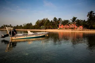 Bonefishing boat at Bair's lodge