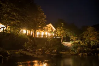 Patagonia Baker Lodge at night