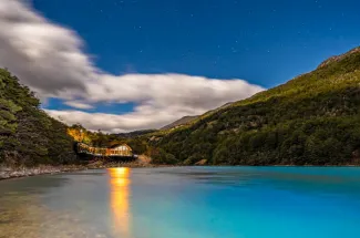 Patagonia Baker Lodge in Chile at sunset