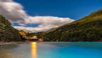 Patagonia Baker Lodge in Chile at sunset