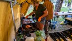 Montana prepping dinner