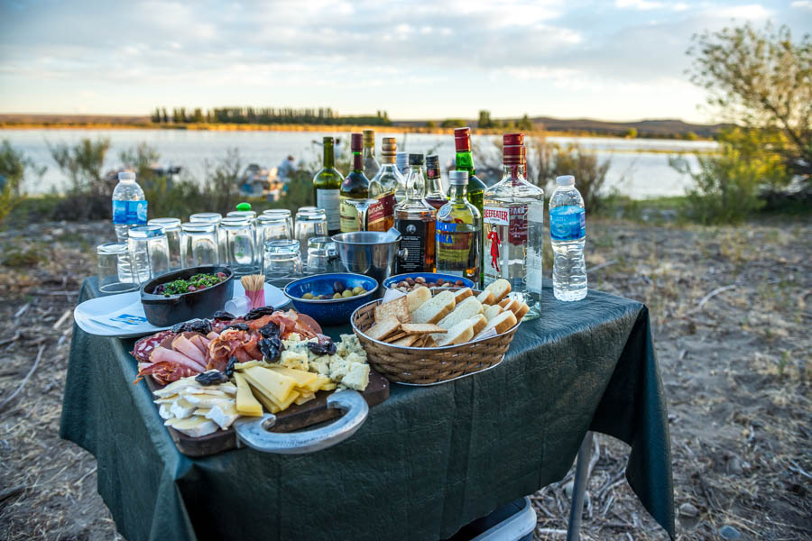 Full bar on the the Limay River Camping doesn't have to be roughing it. PRG runs their camps very similar to how we operate our Smith River trips with a huge wall tent for the kitchen, hot showers, large sleeping tents and of course great food!