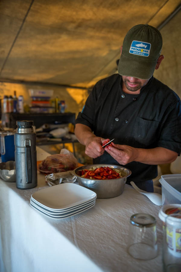camping on the Limay River with PRG The camp guides and chef prepare great meals for dinner and breafkast