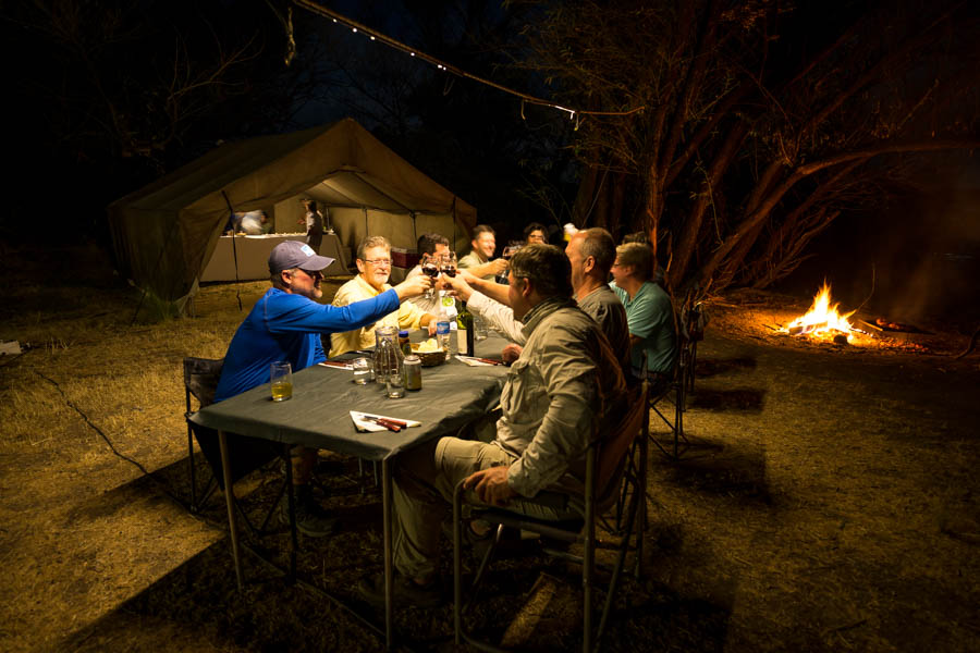 Dinner on the Limay River On night two we enjoyed spectacular beef fillets grilled over the open fire accompanied by some tasty Argentine Malbec