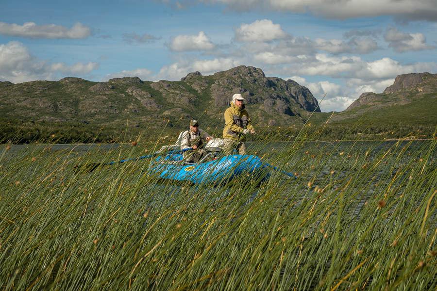 Randy Buckley fishing in Patagonia Randy works a weed edge in search of big rainbows
